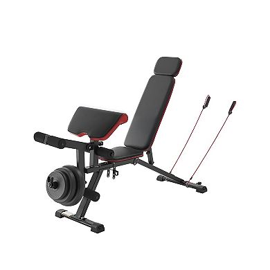 Adjustable Weight Bench with Preacher Pad and Leg Extension for Home Gym Strength Training Black
