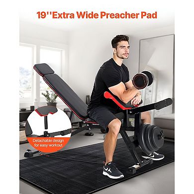 Adjustable Weight Bench with Preacher Pad and Leg Extension for Home Gym Strength Training Black