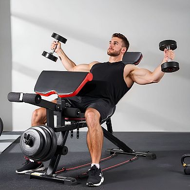Adjustable Weight Bench with Preacher Pad and Leg Extension for Home Gym Strength Training Black