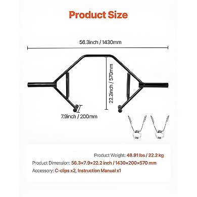 Front-Open Hex Trap Bar with Knurled Handles, Standard 2-Inch Plate Compatible - Black