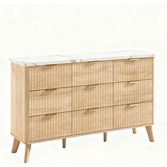 9 Drawers Dresser for Bedroom, Dressers with Curved Profile Design, Fluted Wood Drawers