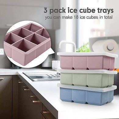 Silicone Square Ice Cube Trays Removable Lid 3pc
