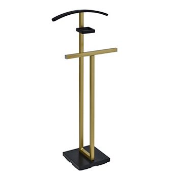 Kings Brand Furniture Freestanding Valet Stand with Tray, Pants Bar, Metal & Wooden Suit Rack Clothe