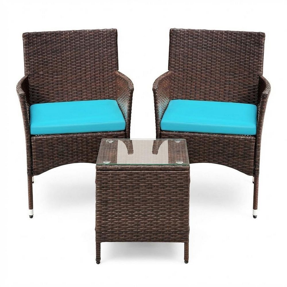3 Piece Patio Bistro Set, Outdoor PE Rattan Wicker Furniture Set w/2 ...