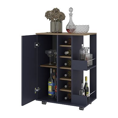 DOMETOURE Modern Bar Cabinet with Integrated Bottle Racks and Side Shelves