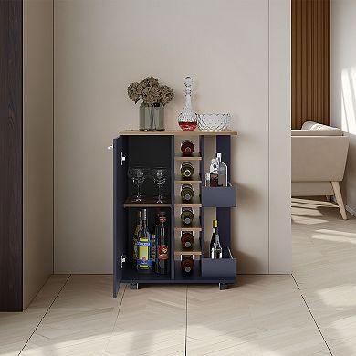 DOMETOURE Modern Bar Cabinet with Integrated Bottle Racks and Side Shelves