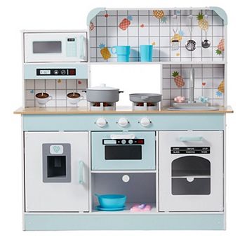 Wooden Kids Kitchen Playset with Stove, Sink, Oven, and 24 Pretend Cooking Tools