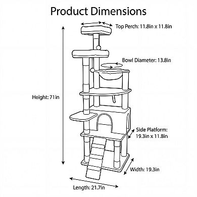 Whisen Cat Tree with Hammock, Cat Cave and Scratching Posts