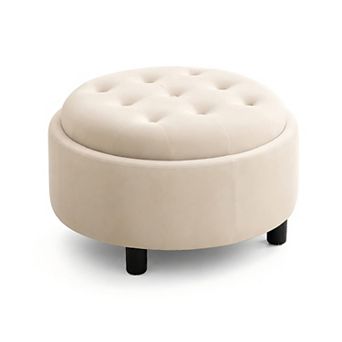 Lufeiya Round Upholstered Storage Ottoman Footstool with Reversible Lid, Fleece Fabric