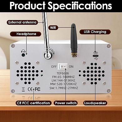 Full Band DSP Radio with TEF6686 chip, AM,FM,SW,MW,LW,RDS Function/TFT Display for ham