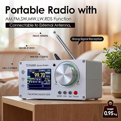 Full Band DSP Radio with TEF6686 chip, AM,FM,SW,MW,LW,RDS Function/TFT Display for ham