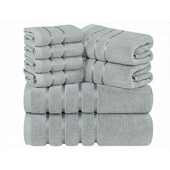 Towels 8 pc Luxury Towel Set, 2 Bath, 2 Hand, and 4 Wash Cloths, 600 GSM Ring Spun Cotton