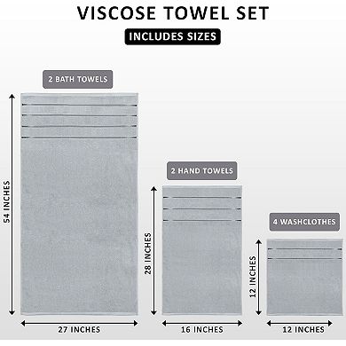 Towels 8 Piece Luxury Towel Set, 2 Bath, 2 Hand, and 4 Wash Cloths, 600 GSM Ring Spun Cotton