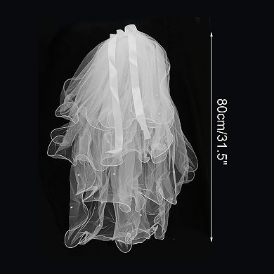 Four-Layer Pearl Bow Hair Clip Wedding Veil White 1 Pc