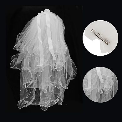 Four-Layer Pearl Bow Hair Clip Wedding Veil White 1 Pc