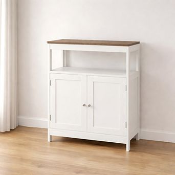 Lufeiya Storage Cabinet with Double Doors and Open Shelf, Freestanding Organizer for Bathroom