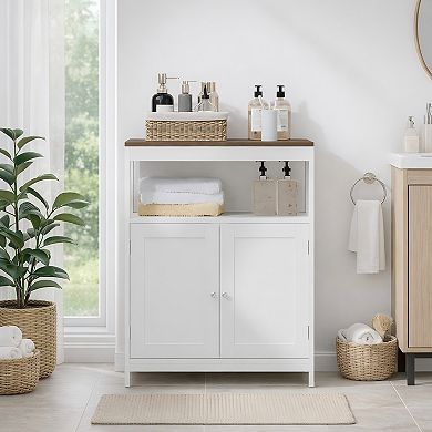 Lufeiya Storage Cabinet with Double Doors and Open Shelf, Freestanding Organizer for Bathroom