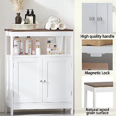 Lufeiya Storage Cabinet with Double Doors and Open Shelf, Freestanding Organizer for Bathroom