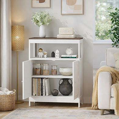 Lufeiya Storage Cabinet with Double Doors and Open Shelf, Freestanding Organizer for Bathroom