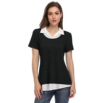 Womens Collared V Neck Short Sleeve Polo Shirts Contrast Color Casual Golf Summer Tunic Tops