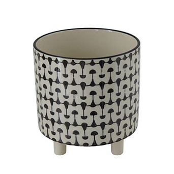 Hello Honey Footed Stoneware Planter with Abstract Print