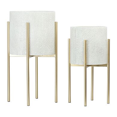 Hello Honey Modern Boho Embossed Metal Planters with Stands, Set of 2 Sizes