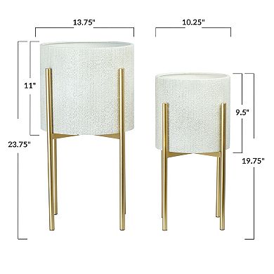 Hello Honey Modern Boho Embossed Metal Planters with Stands, Set of 2 Sizes