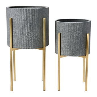 Hello Honey Modern Boho Embossed Metal Planters with Stands, Set of 2 Sizes