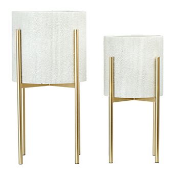 Hello Honey Modern Boho Embossed Metal Planters with Stands, Set of 2 Sizes