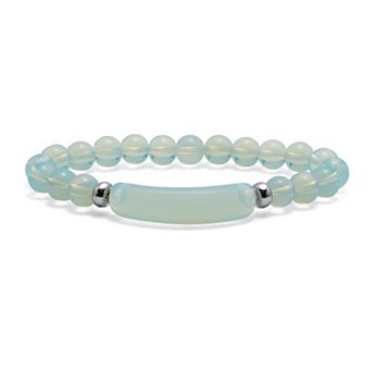 48.45 TCW Genuine Blue Opal Silvertone Beaded Bracelet 7-inch length