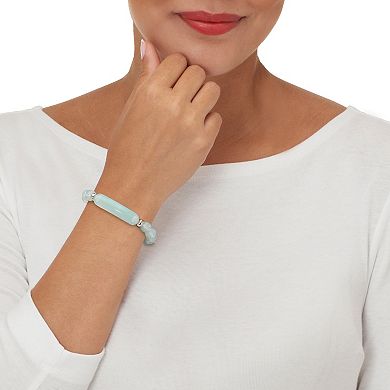 48.45 TCW Genuine Blue Opal Silvertone Beaded Bracelet 7-inch length