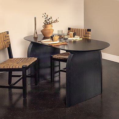 Hello Honey Pill-Shaped Acacia Wood Dining Table with Half-Moon Base