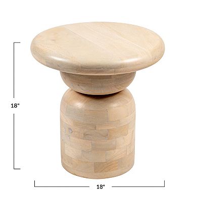 Hello Honey Round Mango Wood Accent Table with Stacked End Grain Base