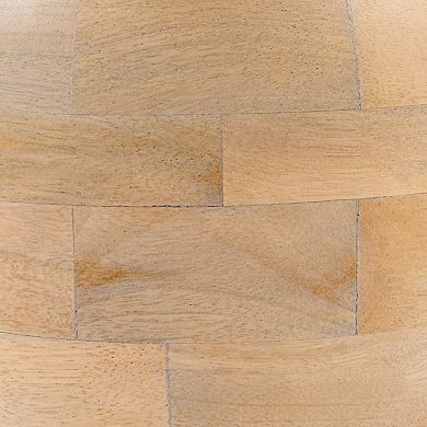 Hello Honey Round Mango Wood Accent Table with Stacked End Grain Base