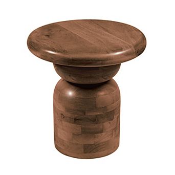 Hello Honey Round Mango Wood Accent Table with Stacked End Grain Base