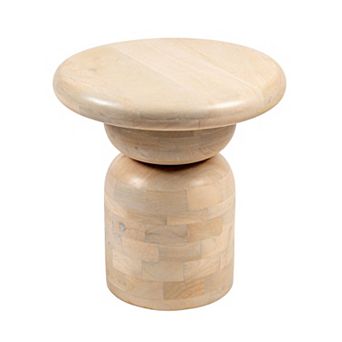 Hello Honey Round Mango Wood Accent Table with Stacked End Grain Base