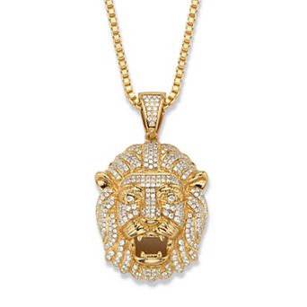 Men's 2.06 ct w. Cubic Zirconia Gold-Plated Lion's Head Pendant Necklace 22"