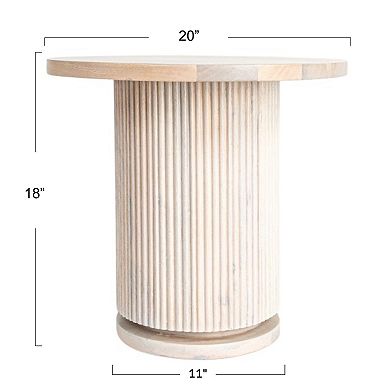 Hello Honey Round Mango Wood Pedestal Side Table with Ribbed Base