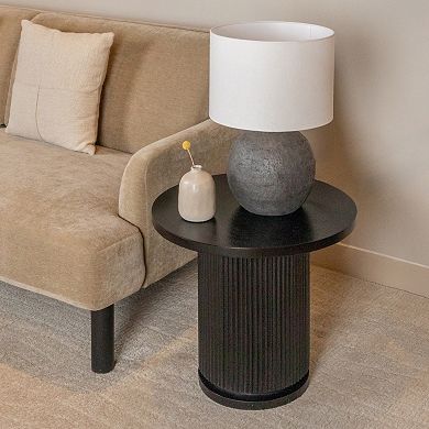 Hello Honey Round Mango Wood Pedestal Side Table with Ribbed Base