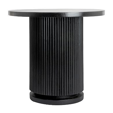 Hello Honey Round Mango Wood Pedestal Side Table with Ribbed Base