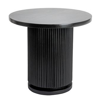 Hello Honey Round Mango Wood Pedestal Side Table with Ribbed Base