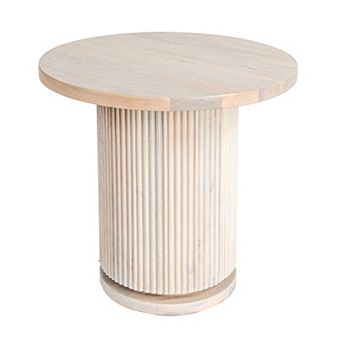 Hello Honey Round Mango Wood Pedestal Side Table with Ribbed Base