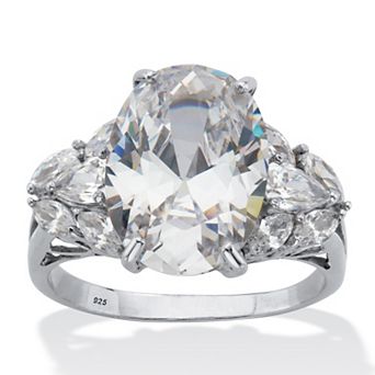 7.01 ct w Oval Cut Cubic Zirconia Platinum Plated Silver Engagement Ring
