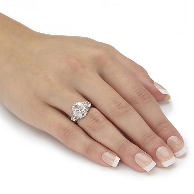 7.01 Cttw Oval Cut Cubic Zirconia Platinum Plated Silver Engagement Ring