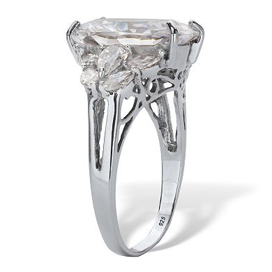 7.01 Cttw Oval Cut Cubic Zirconia Platinum Plated Silver Engagement Ring