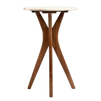 Hello Honey Round Mango Wood and Marble Martini Accent Table