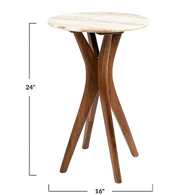 Hello Honey Round Mango Wood and Marble Martini Accent Table