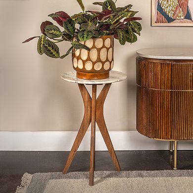 Hello Honey Round Mango Wood and Marble Martini Accent Table
