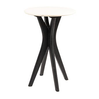 Hello Honey Round Mango Wood and Marble Martini Accent Table
