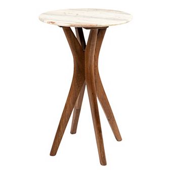 Hello Honey Round Mango Wood and Marble Martini Accent Table
